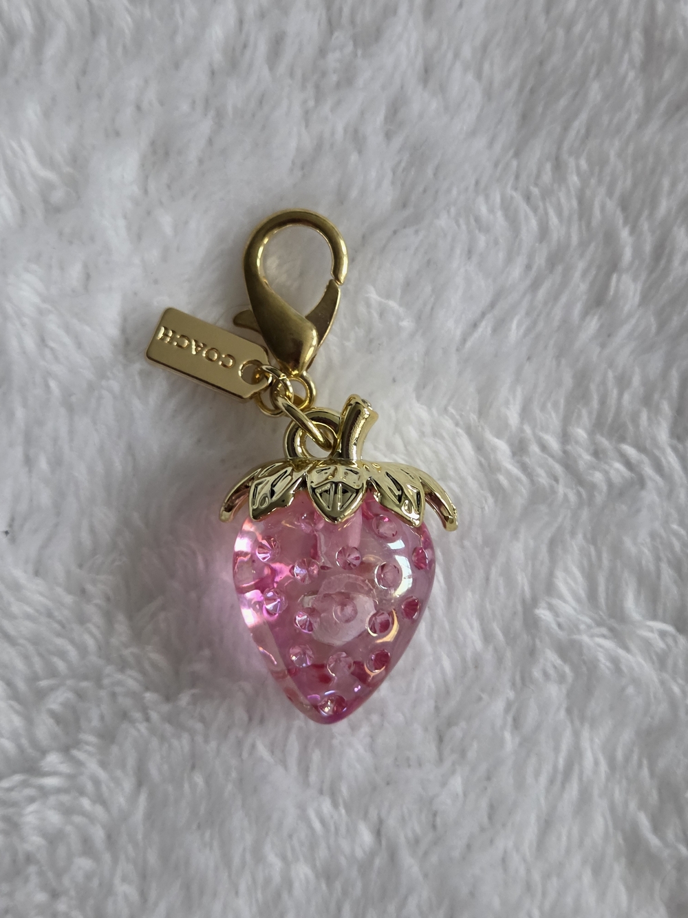 C Logo Pink Strawberry Charm with Gold Hardware Purse Zipper Charm